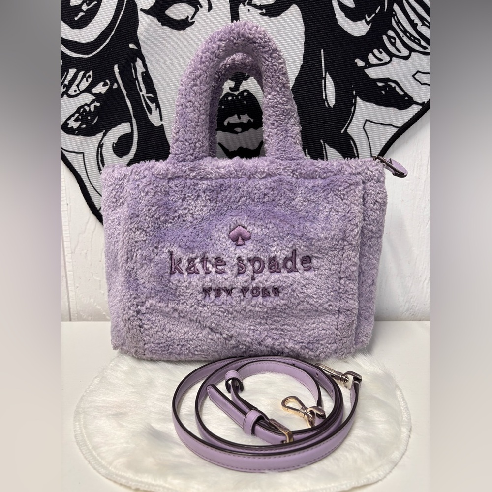 Kate Spade New York Ellie faux fur small tote bag in violet mist.
